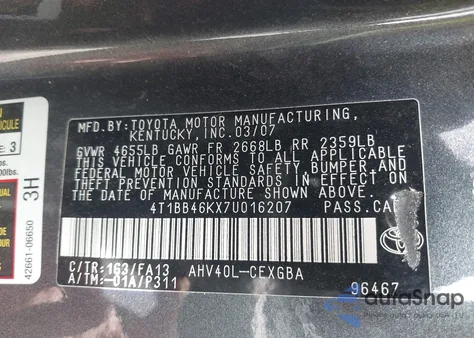 2007 Toyota Camry Hybrid from USA, damaged, VIN 4T1BB46KX7U016207